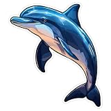 Dolphin Sticker 4 Inch Marine Mammal Ocean Animal Dolphin Lover Pod - Waterproof Animal Vinyl Decal for Laptop Water Bottle Car Tumbler - Durable Aesthetic Long-Lasting Stickers for Adults ID44990