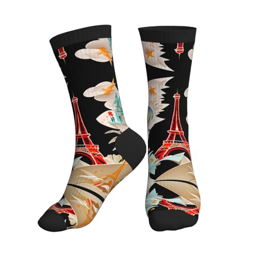 hgnbcsa Calcetines deportivos estampados de la Torre Eiffel de París que absorben la humedad para uso diario casual