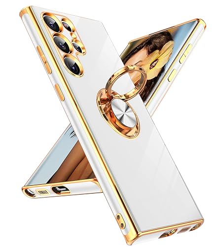 Coque Samsung Galaxy S22 Ultra avec anneau béquille protection magnétique blanc