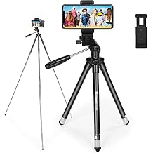 حامل ثلاثي القوائم خفيف الوزن للهاتف Fotopro مقاس 40 بوصة للكاميرا والهواتف، مع حامل هاتف محمول، حامل ثلاثي القوائم للكاميرا لتدوين الفيديو باللون الأسود