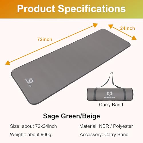 Image of Primasole Thick Yoga Mat, 1 /2-Inch Extra Thick NBR Mat with Enhanced Stability - Textured Design, Lightweight Mat with Carrying Strap & Case for Yoga, Pilates, Gym & Home Use (Multiple Colors)