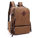 Mochila de Lona Masculina com Partes em Couro e Compartimento Para Notebook