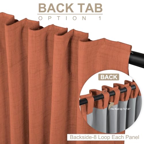 Image of 100% Blackout Shield Linen Blackout Curtains for Bedroom 84 Inches Long, Back Tab /Rod Pocket Living Room Drapes, Thermal Insulated Blackout Curtains 2 Panels Set, 50 inch W x 84 inch L, Burnt Orange