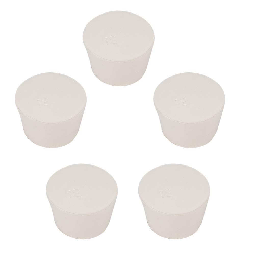 stonylab Tapones de Goma Sólida, 5-Paquete 12# - 51mm x 63mm x 39.5mm - Blanco Tapones de Sello de Lab, Adapta a Todos los Matraces Erlenmeyer de stonylab