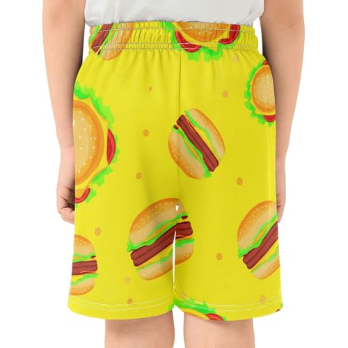 J JOYSAY Hamburger Dot Yellow Boys Athletic Shorts Kids Youth Casual Shotrs with Elastic Waistband Pockets3