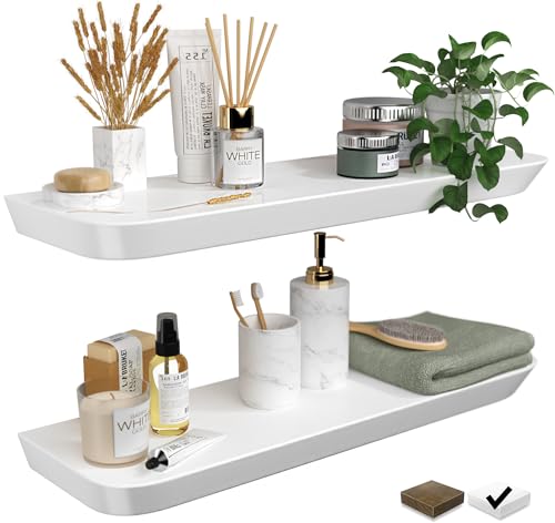 YANEVA White Floating Shelves 24 inch (Set of 2) - Premium Wood Shelves - Natural Wood Floating...