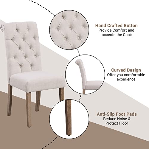 Btexpert Bb5106-2 High Back Tufted Parsons Upholstered Padded Dining Room Chairs Side Wood Accent-Two Pack, Set Of 2, Ivory Beige Linen Fabric #TOP7