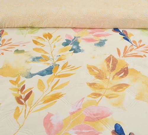 Image of IVAZA Luxury Ultrasonic Punch AC Comforter Blanket - Quilted Microfiber Floral Pattern, Lightweight Breathable All‑Season Blanket for Bedroom, Travel (Singled Bed,228x152 CM) Gold Cream