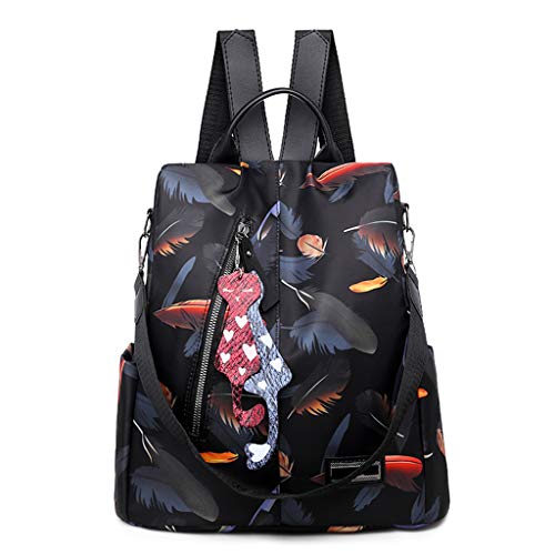 W-FIGHT Women's Anti-theft Feather Print Backpack Shoulder Strap Detachable Multi-purpose Travel Casual Shoulder