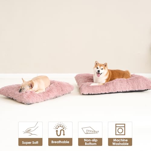 EHEYCIGA Flauschig Hundebett Kleine Hunde, 60x45cm, Hundekissen Waschbar, Kuschelig rutschfest Hundematte mit Langem Plüsch, Rosa