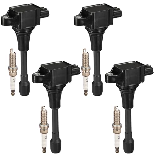 Image of Set of 4 UF549 Ignition Coil Pack and 9029 Spark Plugs 4 Pack Compatible with Nissan Sentra Versa Altima Cube Rogue NV200 Compatible with Infiniti FX50 M56 QX60 1.6L 1.8L 2.0L 2.5L L4 C1696
