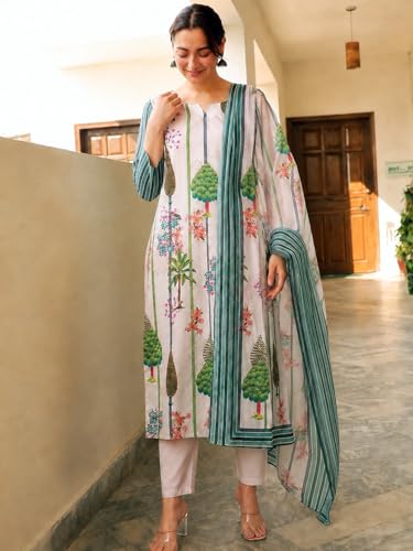 Image of ANNI Designer Women's Rayon Viscose Printed Straight Kurta Set with Pant and Dupatta | Ethnic Wear Kurta Pant Dupatta Set for Women | Regular Fit Traditional Indian Outfit