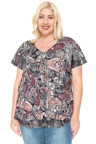 Image of LEEBE Women and Plus Size Printed Mesh Ruffle Top (Small-5X)
