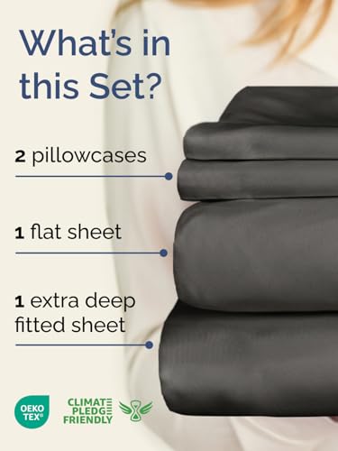 Image of Extra Deep Twin Sheet Set - 4 Piece Breathable and Cooling Sheets - Hotel Luxury Bedding for Women, Men, Kids & Teens - Easy & Secure Fit - Soft, Wrinkle Free and Comfy - Extra Deep Pockets - Charcoal
