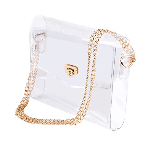 JOMPARO Clear Purses for Women Stadium Events Clear Crossbody Bag with Metal Chain
