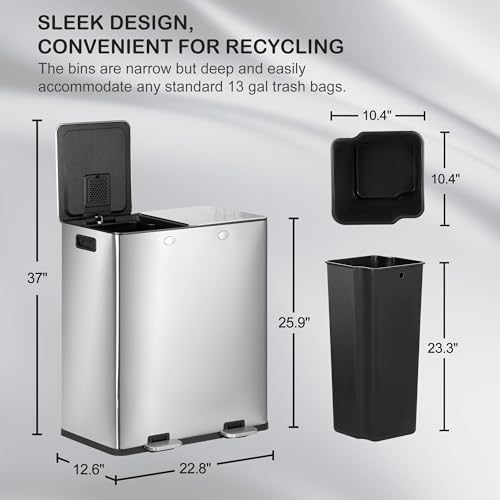 Super Deal SDTC8415 Kitchen Trash Can 16 Gallon 60L Dual Stainless Steel Garbage And Recycling Can thumb #5