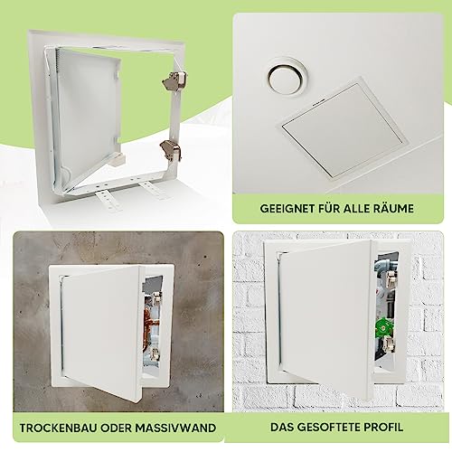 Revisionsklappe PREMIUM 30x30cm mit Schnappverschluss - Revisionstür 300x300mm push to open I Stahl weiß beschichtet