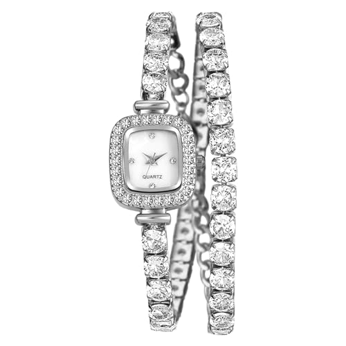 Montre analogique à quartz rectangulaire JewelryWe à bracelet tennis strass