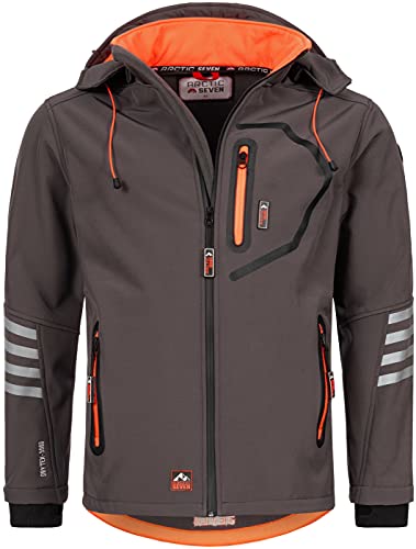 Arctic Seven Herren Softshell Jacke Funktionsjacke Outdoor Regenjacke Atmungsaktiv Fleece Innenfutter AS301 [AS-301-Grau-Orange-Gr.L]