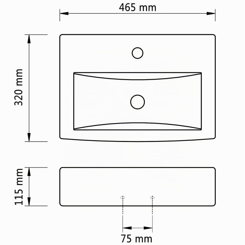 vidaXL Lavabo Rectangular con Agujero Desagüe Cerámica Negro Brillo Lavamanos