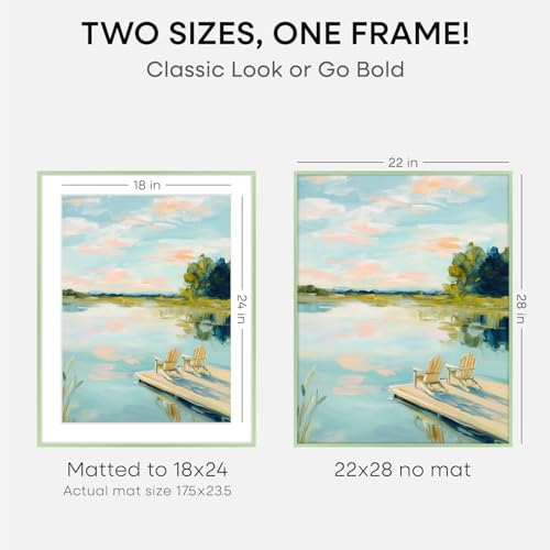 Image of Homeforia 22x28 Sage Green Picture Frame, High End Metal 22x28 Poster Frames with Mat 18x24 inch Photo, 22 x 28 Thin Frame Matted to 18 x 24 Art, 28x22 Large Frames, Tempered Glass, Wall Kit, Set of 2