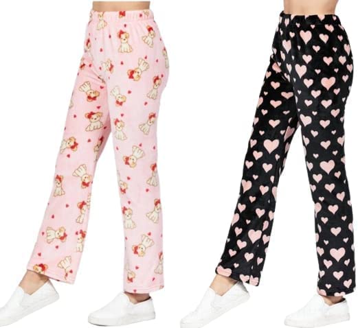 shaperx Warm Woolen Winter Fleece Pyjamas Fleece Warm Night Wear for Women and Men Free Size (26 Till 34) Pack of 2 Multicolour-picture-54