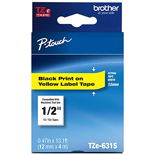 Brother Genuine P-Touch TZe-631S Economy Label Tape, Standard Laminated P-Touch Tape, Black on Yellow, Perfect for Indoor or Outdoor Use, Water Resistant, (4M), Single-Pack