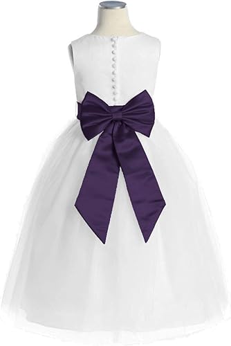 Miniatura 2 de Lito - Vestido de satén para niña con faja extraíble y falda de tul, BlancoMorado