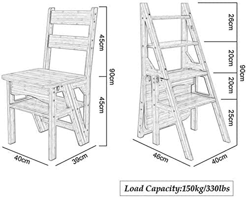 Cadeira De Escada De Biblioteca Dobrável De Madeira, 2 Em 1 Banqueta Multifuncional Portátil Leve, E