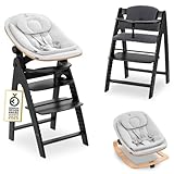 Siege bebe éco-responsable : Le Highchair Bouncer Eco combine transat, balancelle et assise nouveau-né en un seul produit. Cadre en bois et tissu coton respirant offrant confort et maintien optimal