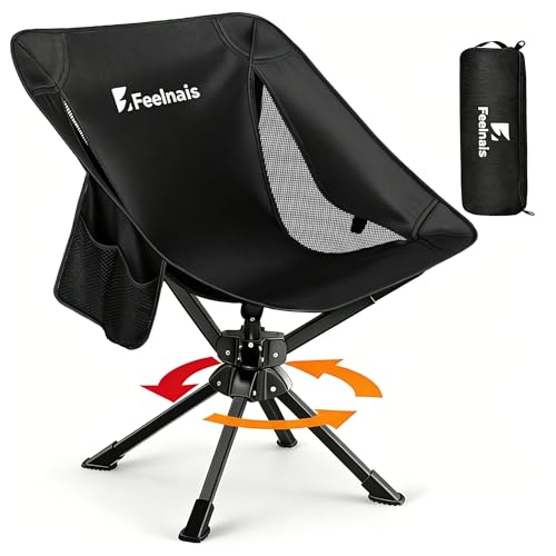 Feelnais Portable Camping Chairs 360 Swivel Folding Chair Compact Black