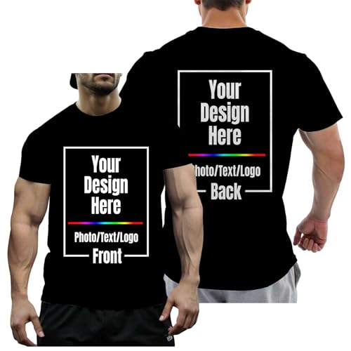 Custom T-Shirt with Your Image Text Logo Design Your Own Personalized Cotton T-Shirts for Men Customized Shirt for Gifts Small Black