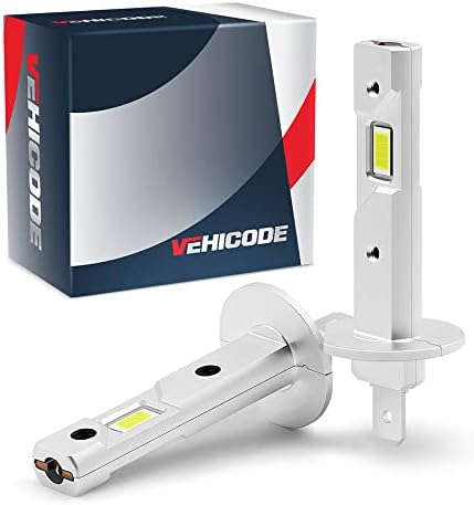 VEHICODE Mini H1 LED Headlight Bulbs Hi/Low Beam 6000K White Conversion Kit Fanless and Wireless Slim H1LL Replacement for Car Projector Motorcycle High and Low Beam Fog Light DRL Lamp (2 Pack)