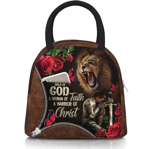 Christian Bible Verses Lunch Box for Women Christian Woman Warrior Lunchbox Inspirational Scripture Insulated Religious Reusable Lunch Tote Bag for Church Office Work Travel