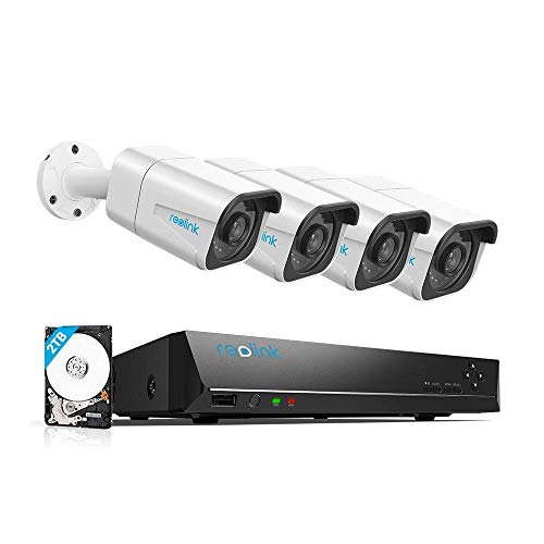 Reolink �h�ƃJ�����Z�b�g 4K PoE RLC-810A×4+RLN8-410 8CH NVR 2TB HDD���� ���O �L�� AI�l���E�ԗ��E�������m H.265 ��ԎB�e �}�C�N���� 24���Ԙ^�� ���u�Ď� ONVIF�Ή� IP�J����