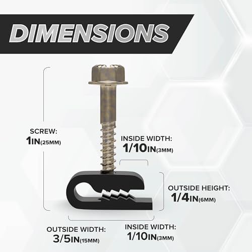 THE CIMPLE CO - Mini Wire Cable Clips, Electrical Wire Cable Clip, 1/10 in (3 mm) Screw Clip and Fastener, Black (100 Pieces per Bag)
