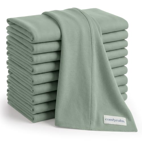 Image of Comfy Cubs Baby Burp Cloths Set (Pack of 10) - Large, 6-Layer, Ultra Absorbent 100% Cotton for Infant Spit-Up, Drool, and Messes - Soft, Gentle, Thoughtful New Born Baby Gifts, Fern