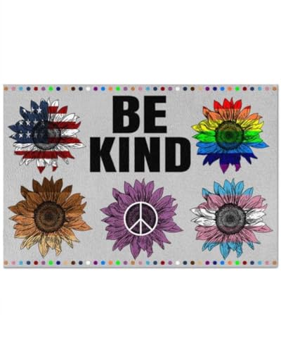 ���փ}�b�g �Ђ܂�� �e�� ���� �����O 50×80cm doormat Sunflower Be Kind Equality Indoor And Outdoor