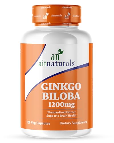 Aitnaturals Ginkgo Biloba 1200mg Extra Strength (100 Capsules) Premium Cognitive Support Supplement Boosts Memory Focus Mental Clarity and Blood Circulation Enhances Energy Levels & Mood Non-GMO