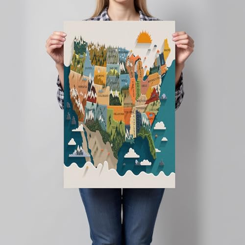 Toile salon de montagnes dessin animé pour une déco épurée blanc cassé