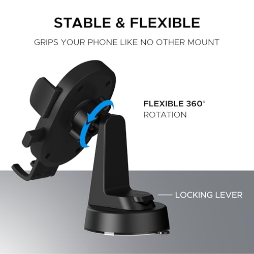 Image of Amkette iGrip Drive Compact Car Mobile Holder, Mobile Holder for car Dashboard & Windshield with 360 Rotation, One-Touch Lock&Release Function with Strong Suction Cup, Premium Dual-Tone Glossy Design