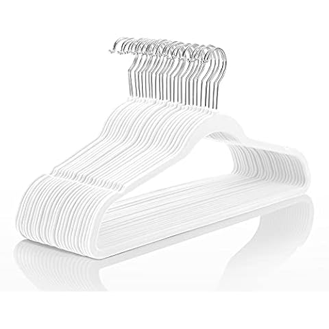 Premium Velvet Hangers (Pack of 50) Heavyduty - Non Slip - Velvet Suit Hangers White - Chrome Hooks,Space Saving Clothes Hangers Cover
