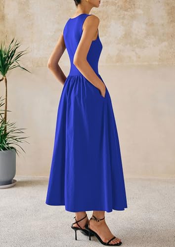 Image of PRETTYGARDEN Maxi Dresses for Women 2026 Summer Casual Sleeveless Patchwork Flowy Vacation Sundress Knit Long Work Tank Dress