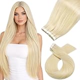 Moresoo Platinum Blonde Hair Extensions Tape in Human Hair Tape in Real Hair Extensions Blonde Glue in Hair Straight Glue in Extensions Human Hair 18 Inch #60 20pcs 50g