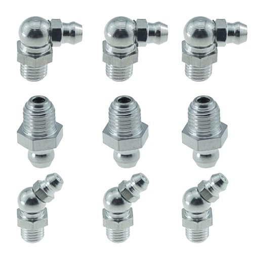 Image of 9PCS M8-M8x1 /M8x1-45 Degrees /M8x1-90 Degrees Hydraulic Grease Fitting Kit Silver Stainless Steel Grease Fitting Suitable for Car Motorbikes Trucks Farm Industrial Application