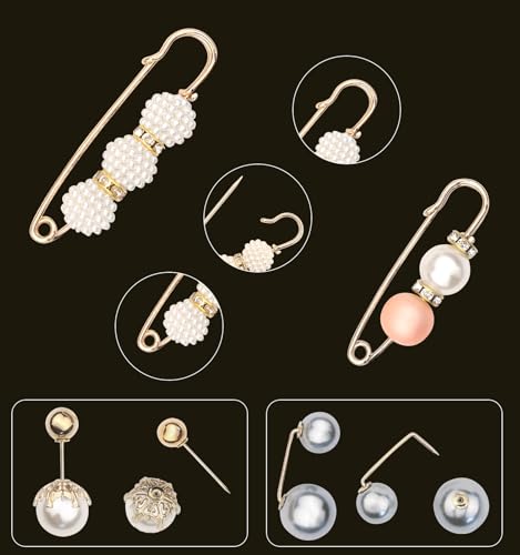 Image of 12-Pcs Pearl Brooches for Women, Artificial Pearl Brooch Pins Anti-exposure Neckline Safety Pins Sweater Shawl Clips for Women Wedding Party Decorations