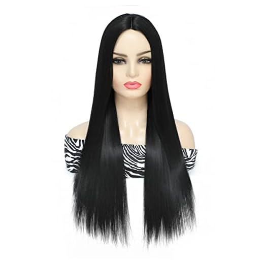 SHINYSHOW 24 inch Black Wig Synthetic Black Wigs for Women's Halloween Costume Cosplay Long Black Wigs Middle Part Straight Black Wigs