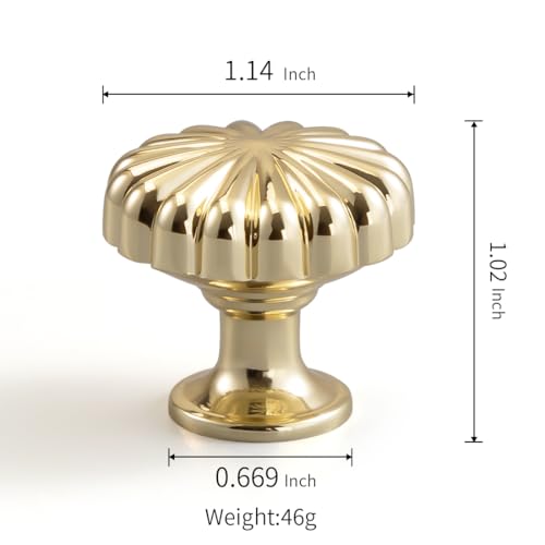 YAGU Modern 6 Pack Polished Brass Dresser Drawer Knobs 1-1/5 Inch Bright Gold Kitchen Cabinet Pulls Round Solid Hardware for Cupboard Wardrobe Closet by YAGU - Used condition - Image 3