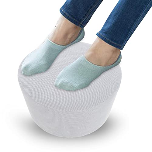 Qianly Ottoman Slipcover Stretch For Bedroom, Round Footrest Covers, Jacquard Fabric Soft Thick Foot Stool Cover, Solid Color, White #TOP3