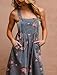 chouyatou Women's Summer Boho Floral Denim Bib Overalls Adjustable Strap Wide Leg Jumpsuits Jeans with Pockets (Small, Blue)
